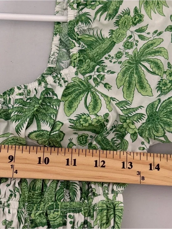 Staud Faye Puff Sleeve Mini Dress Green Tropical Toile Chinoiserie Print Small - Picture 11 of 14